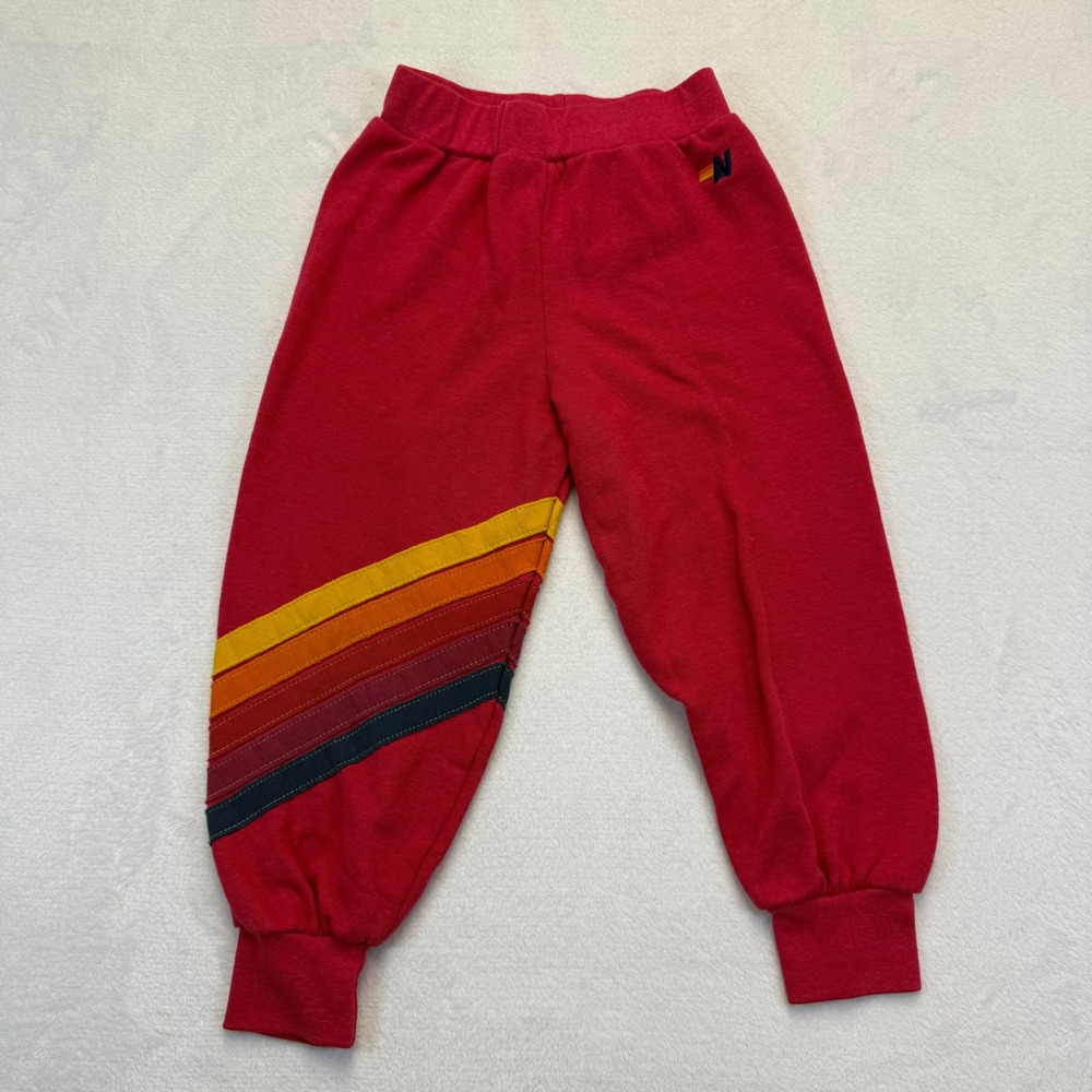 Aviator Nation Kids Red Rainbow Stripe Sweatpants Joggers Size 6 Made in USA